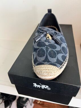 Coach Navy Logo Espadrille Slip-On with Jute Toe